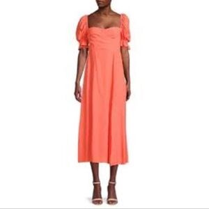 We Wore What Coral Puff Sleeve MIDI  Dress Sweetheart Neck, Side Slit Size 0 NWT
